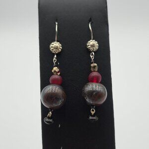 Sterling Silver Heavy Handmade Large Stone Earrings A4394